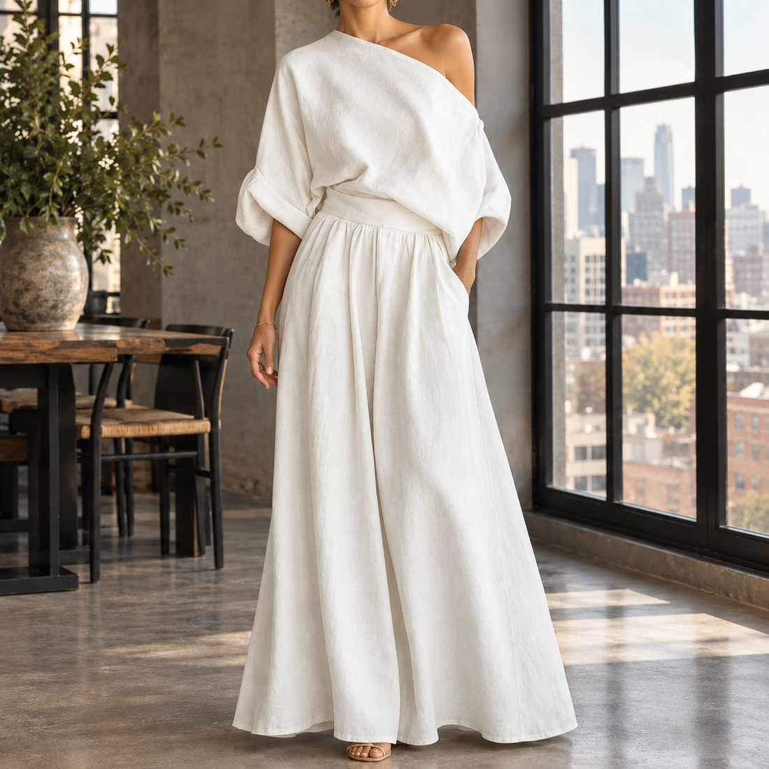 Clarisse Off-Shoulder Set - White
