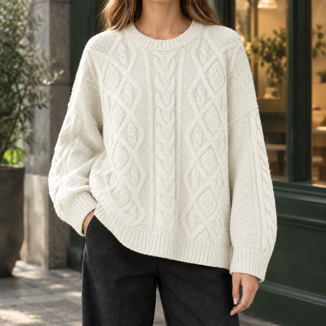 Gwendolen Cable Sweater - White