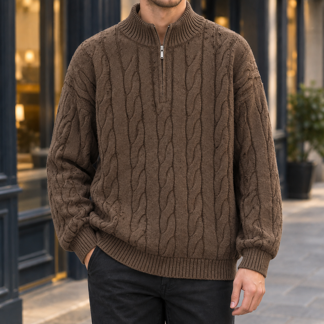 Godfrey Cable Knit Sweater - Coffee Brown