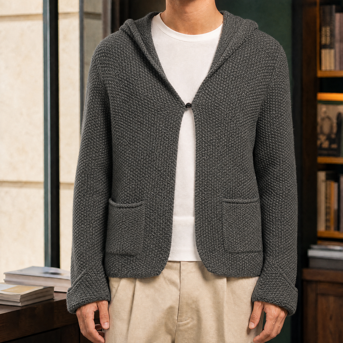Claude Hooded Cardigan - Greenish Gray