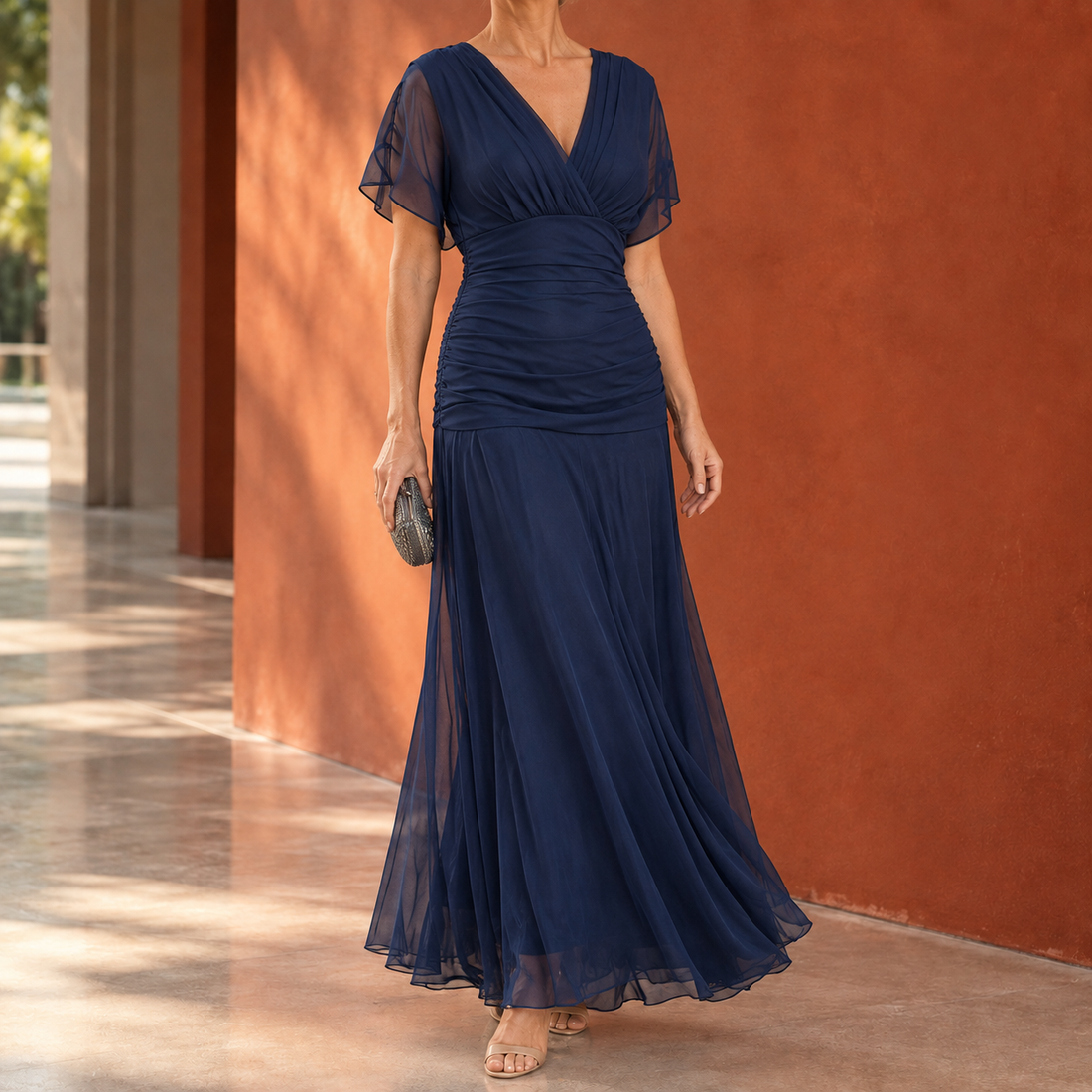 Clara Draped Maxi Dress - Dark Blue