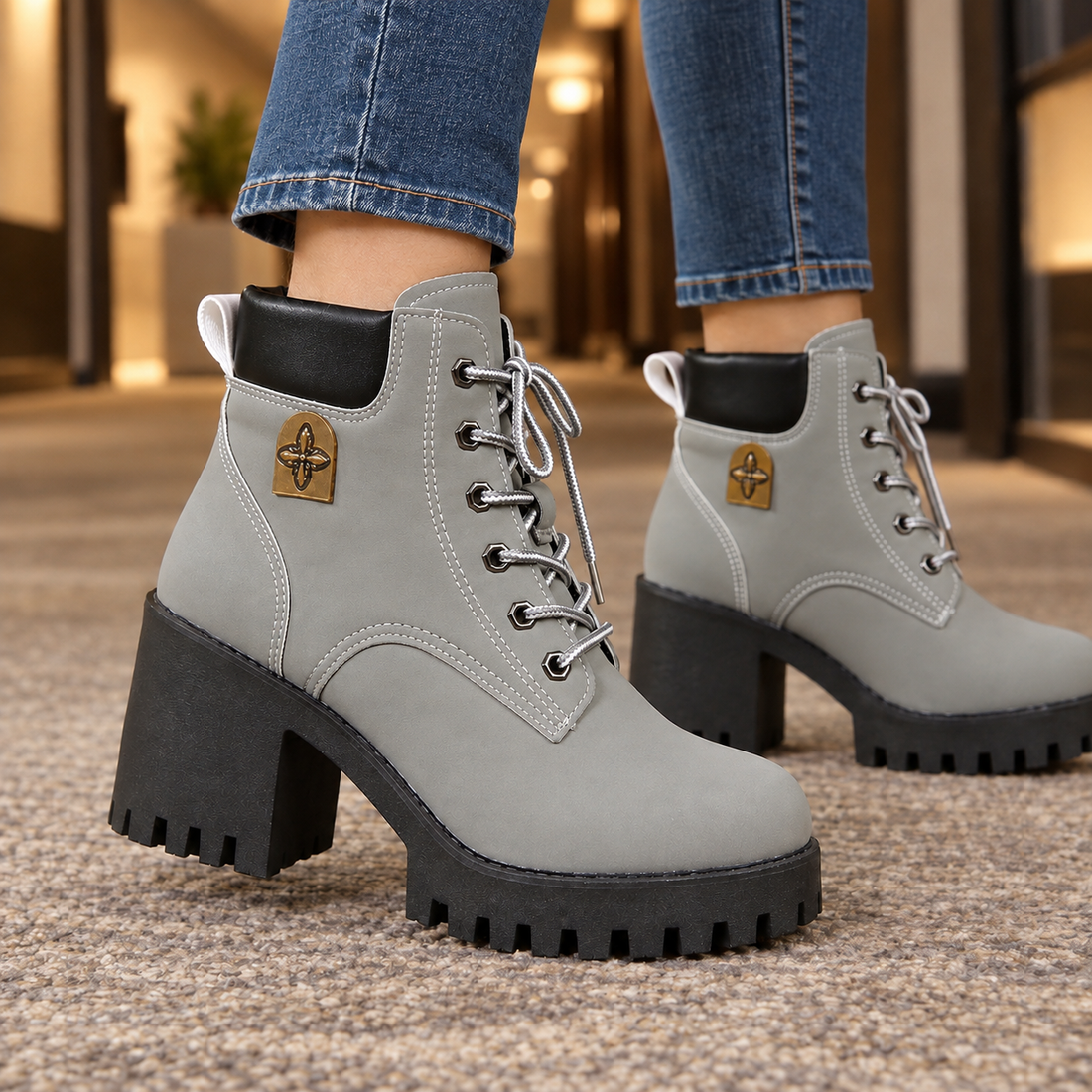 Ferraro Chunky Heel Boots - Gray