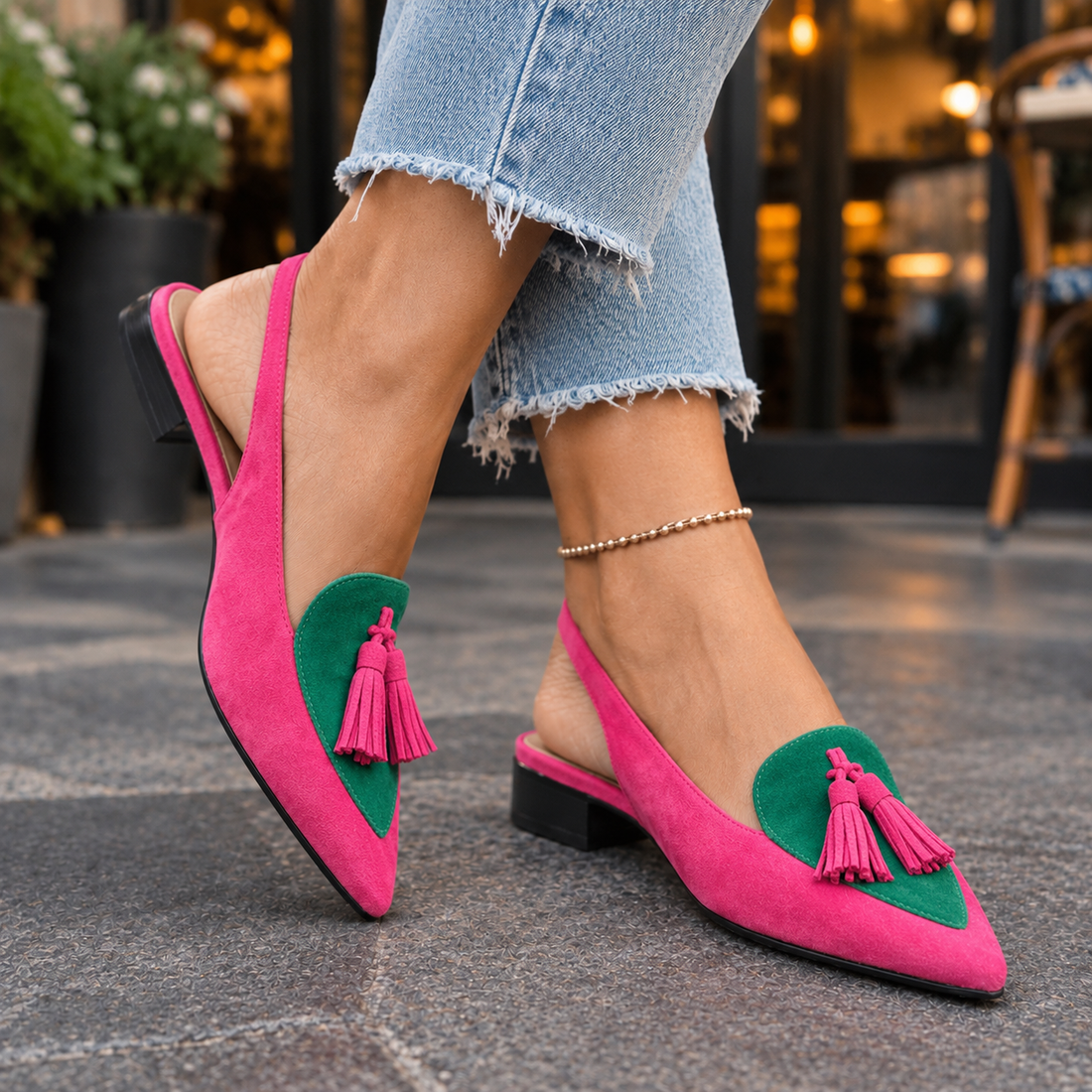 Antonini Tassel Slingbacks - Pink And Green