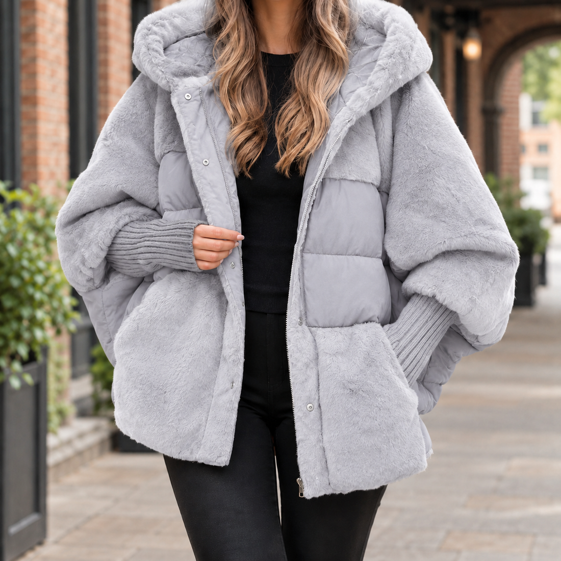 Lydia Plush Panel Jacket - Light Gray