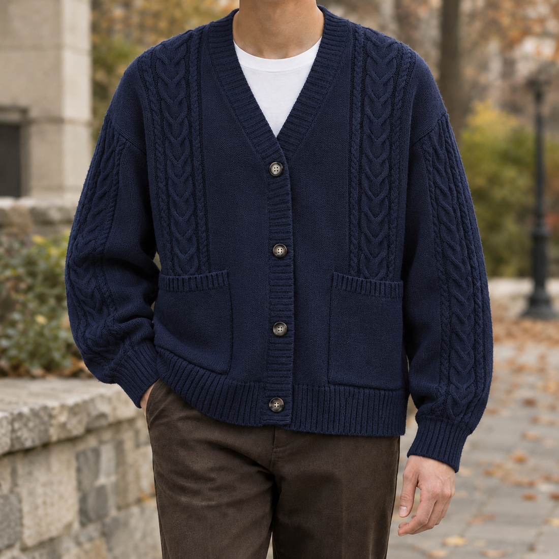 Milo Cable Knit Sweater - Navy Blue