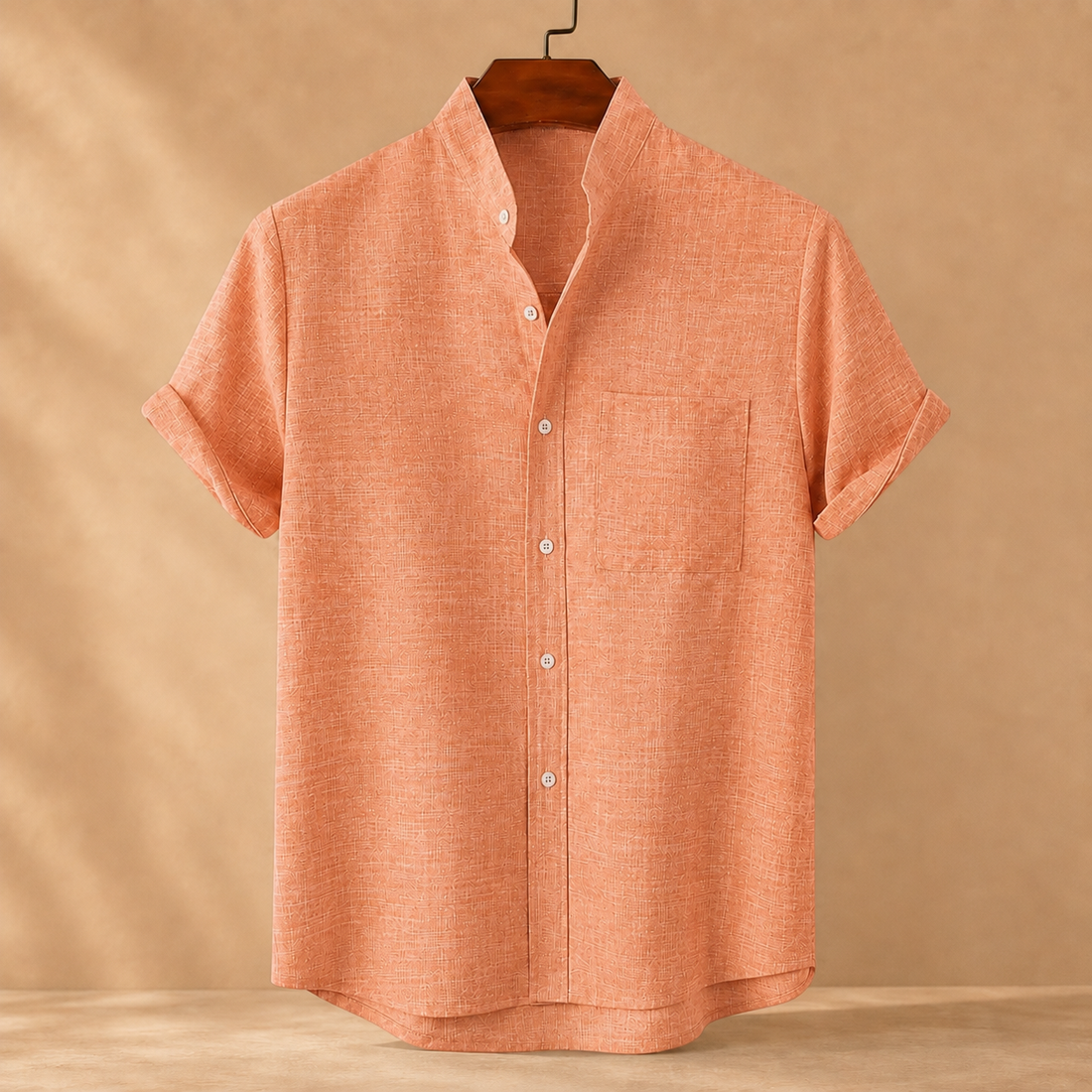 Benedict Stand Collar Shirt - Orange