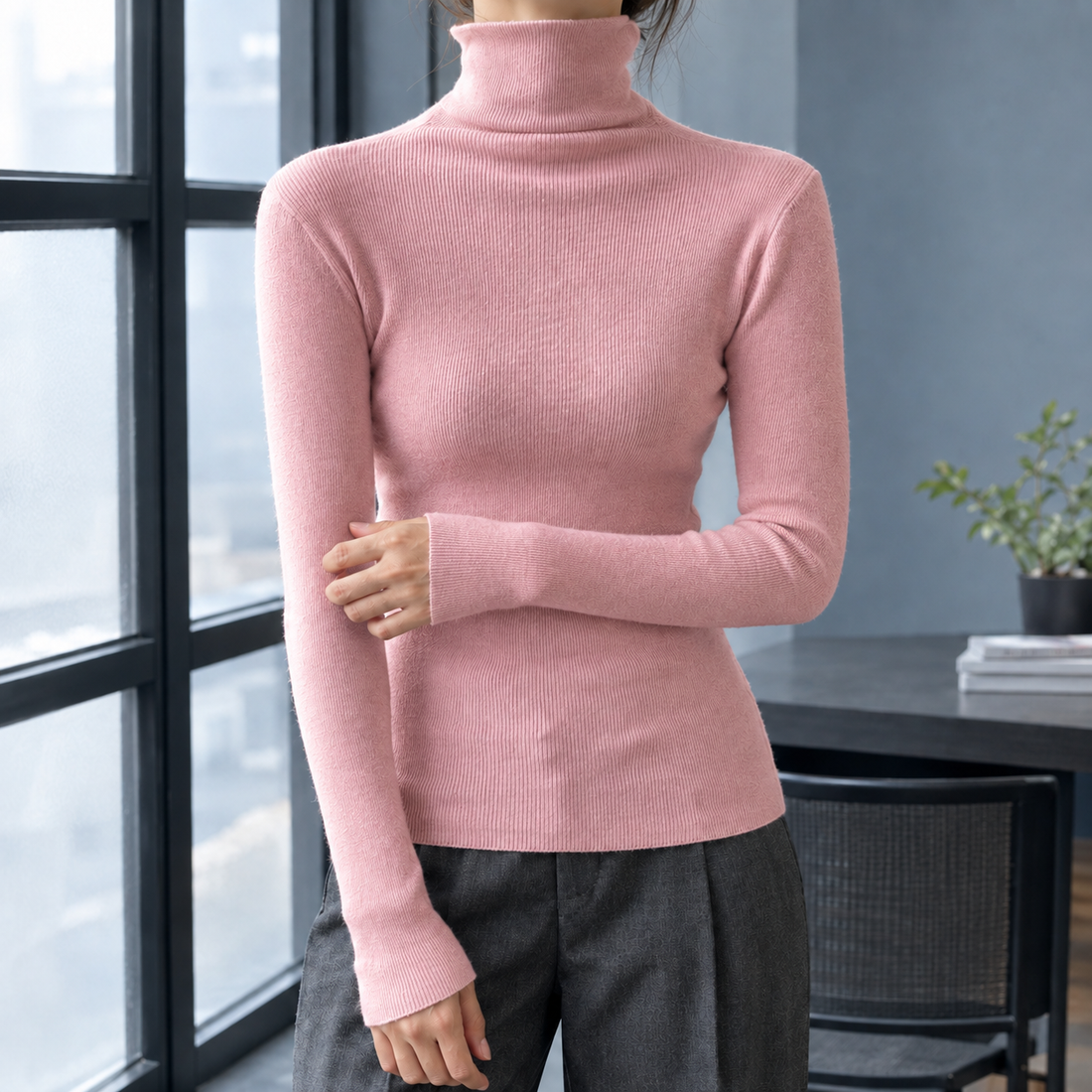 Letitia Ribbed Turtleneck Sweater - Pink