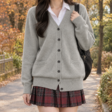 Griselda V-Neck Cardigan - Light Gray