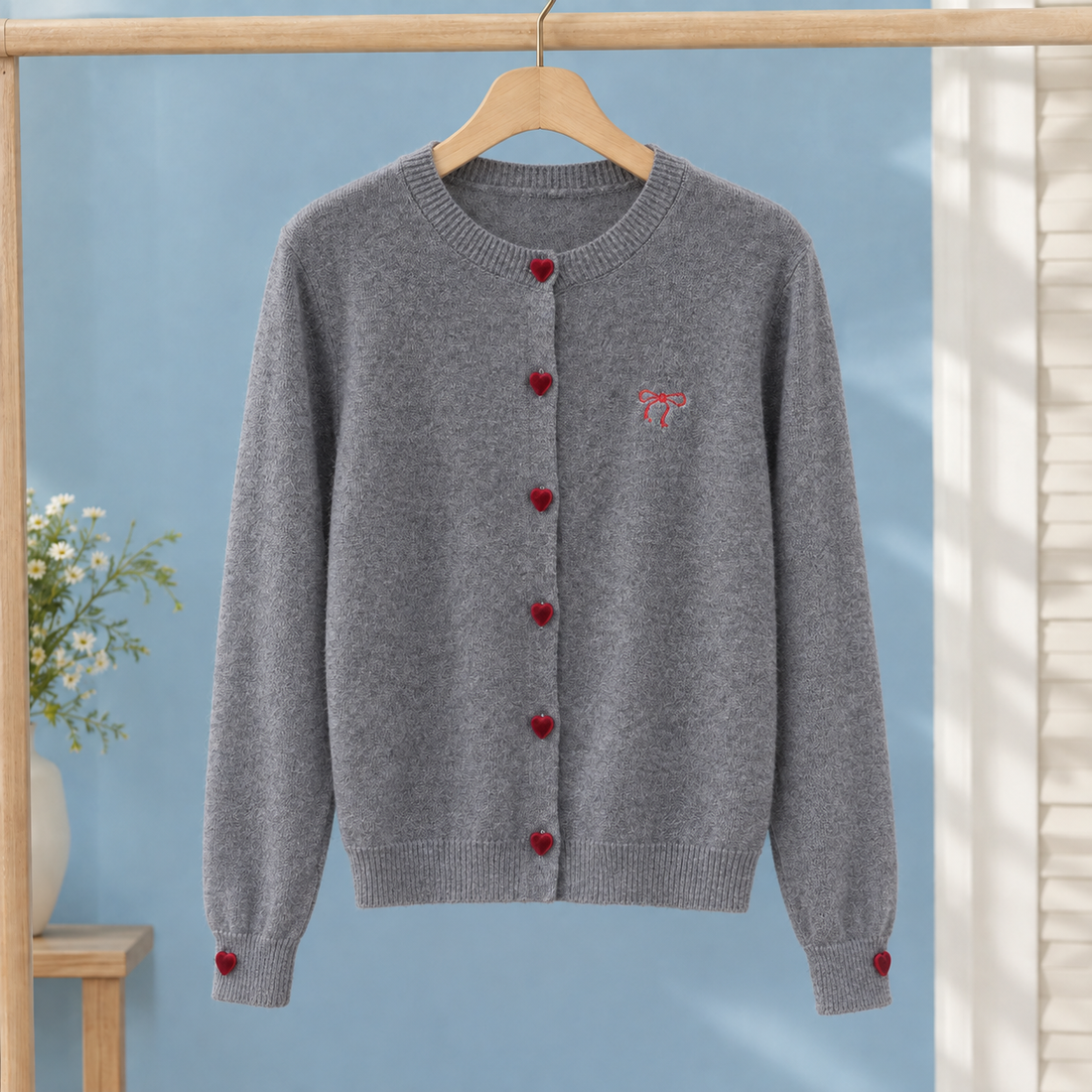 Quintina Heart Button Cardigan - Gray