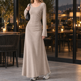 Abigail Ruched Maxi Dress - Beige