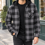 Harlan Hooded Plaid Jacket - Dark Gray