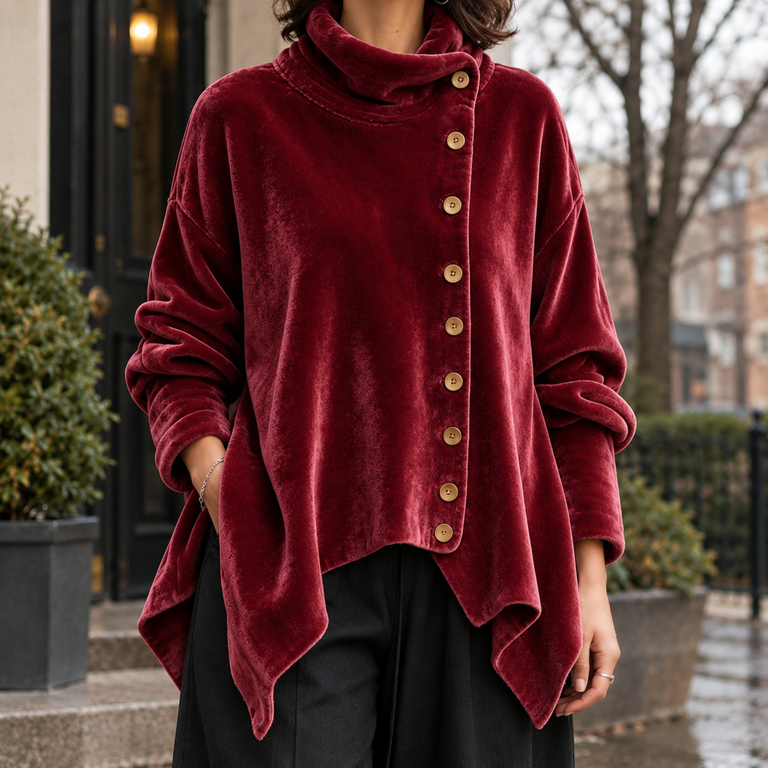 Maya Velvet Cardigan - Red