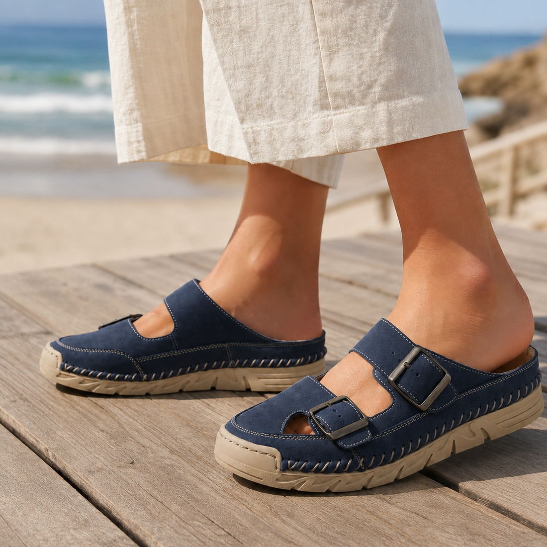 Ricciardi Buckle Mules - Blue