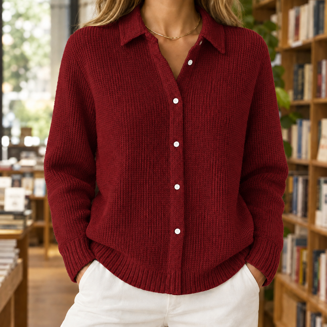 Fleur Collared Sweater - Red