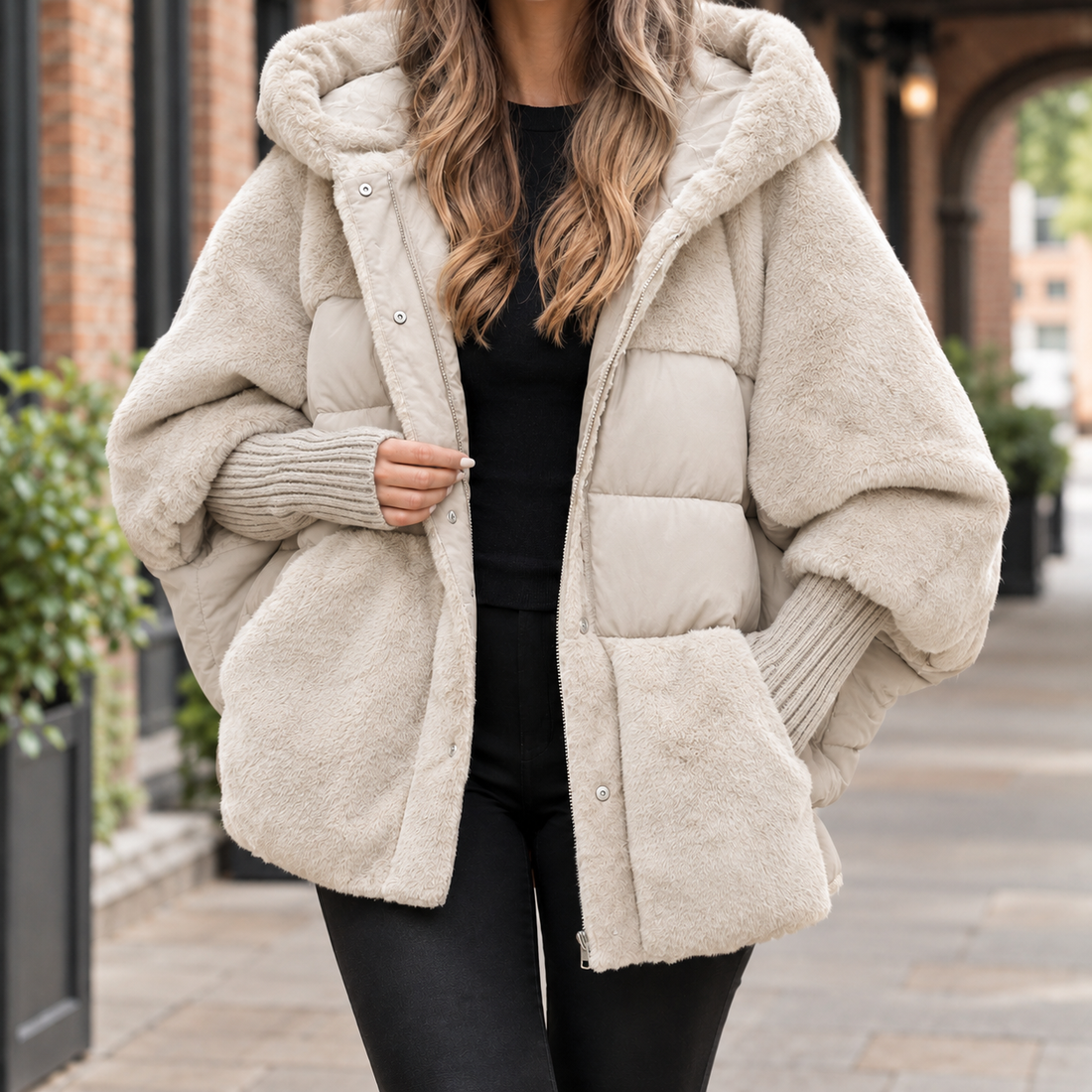 Lydia Plush Panel Jacket - Beige