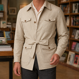 Magnus Striped Safari Jacket - Olive