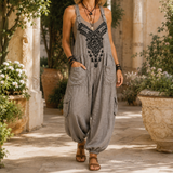 Luna Embroidered Jumpsuit - Gray