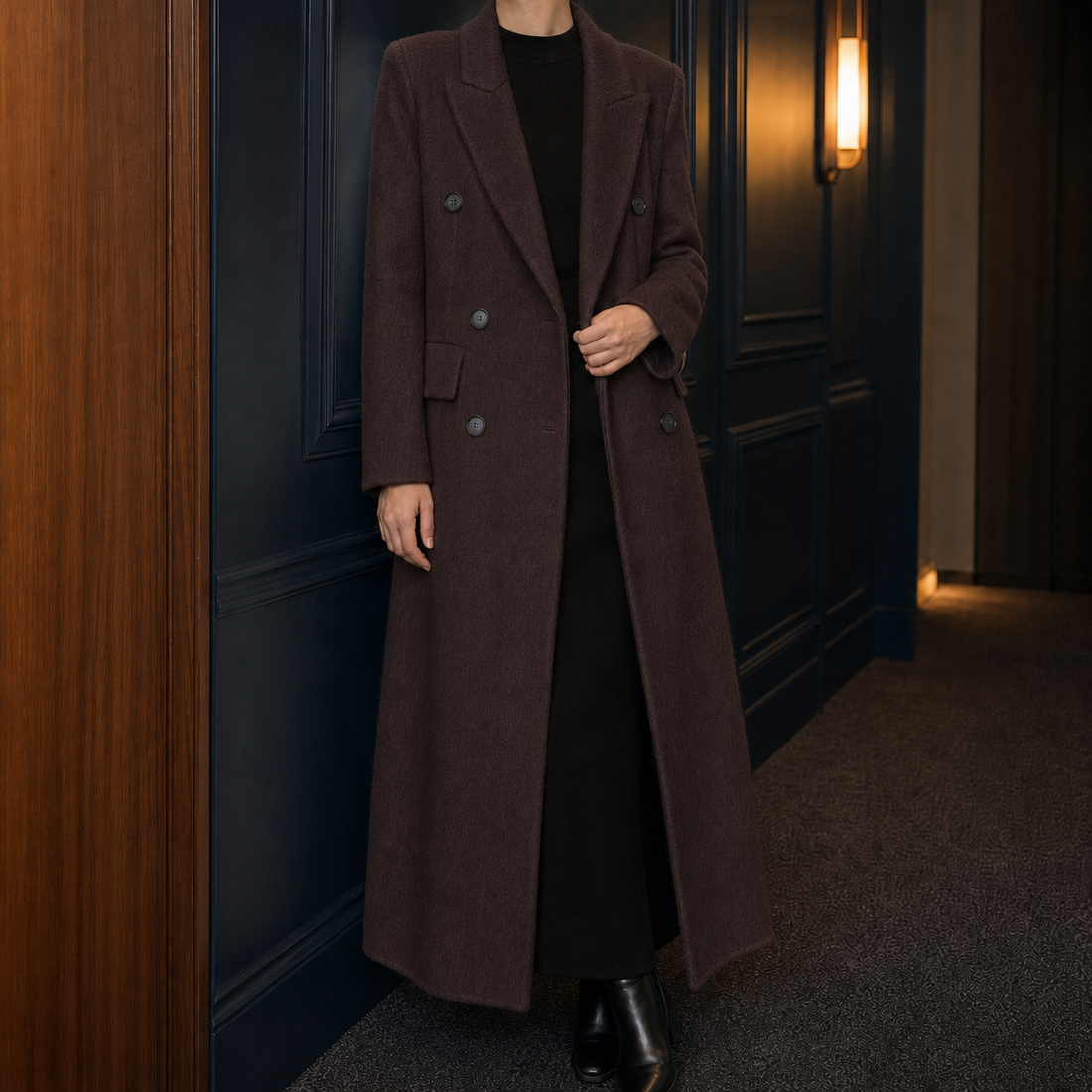 Danielle Double-Breasted Coat - Dark Brown