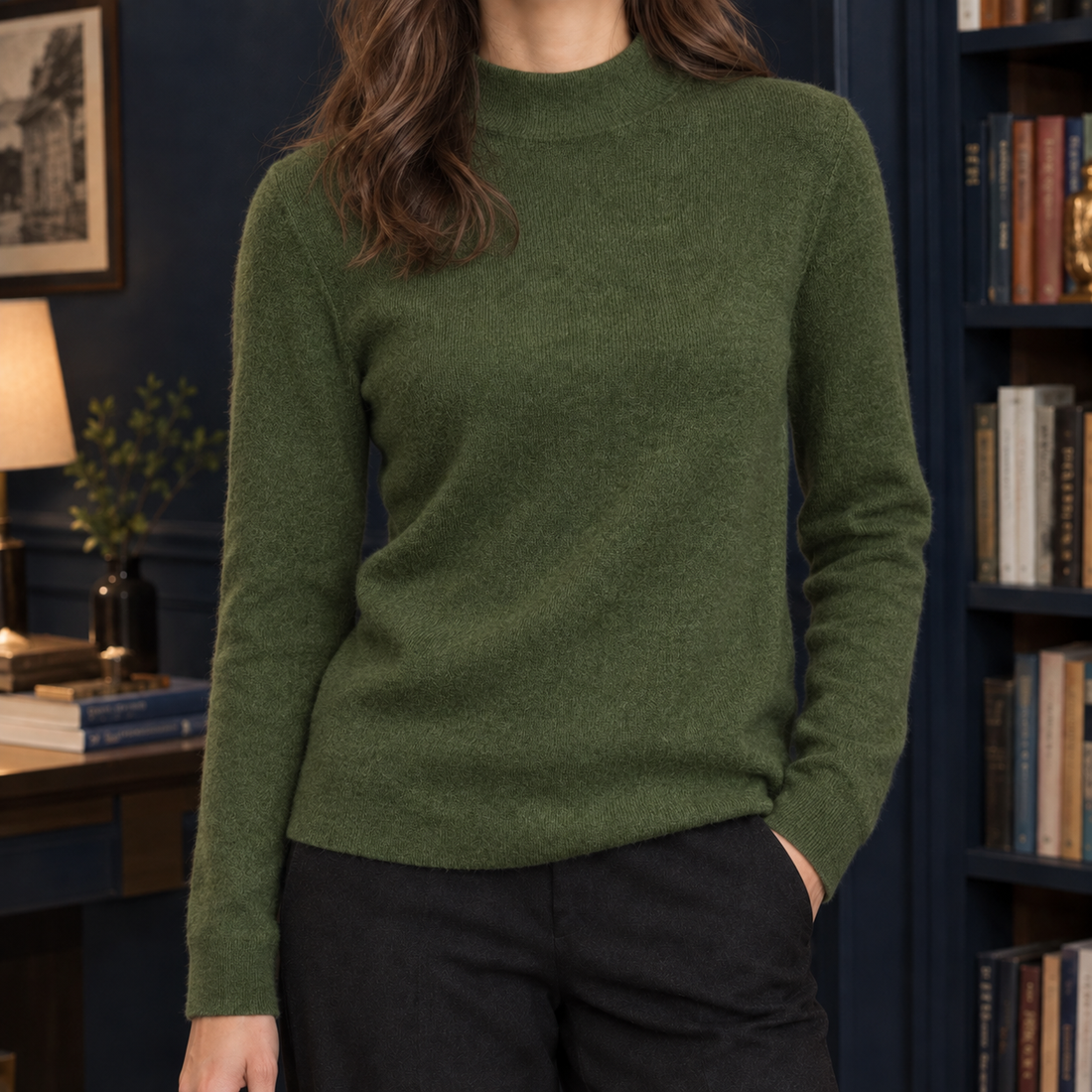 Estella Mock Neck Sweater - Olive Green