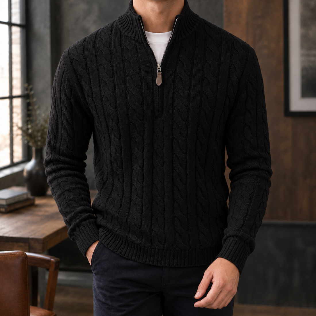 Martin Cable Knit Sweater - Black