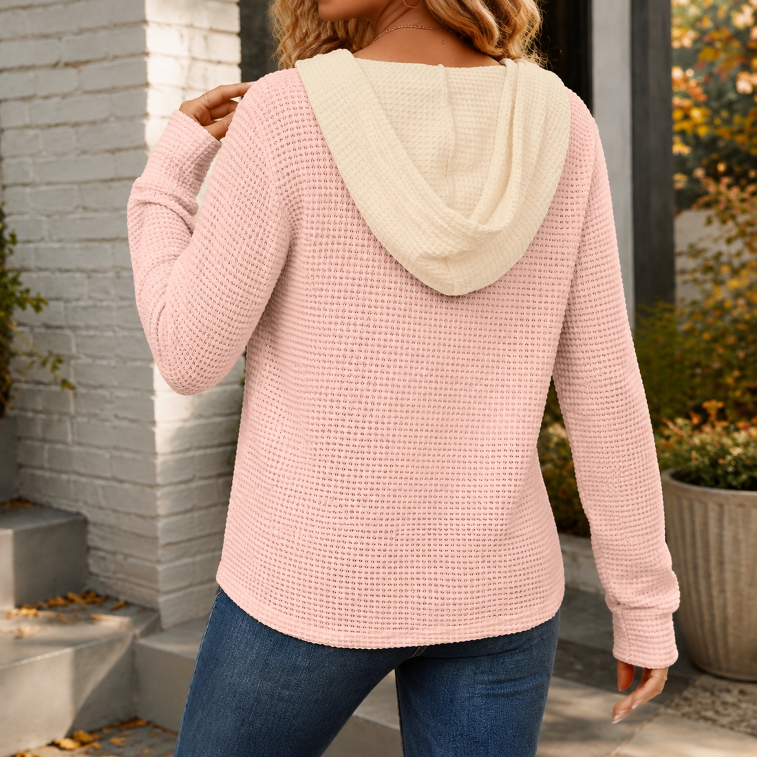 Lorelei Waffle Hooded Sweater - Pink