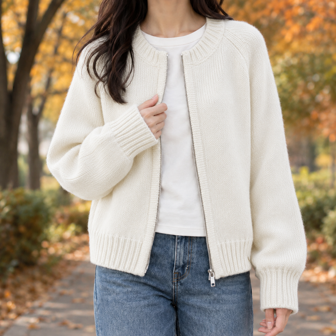 Thomasina Zip Cardigan - White