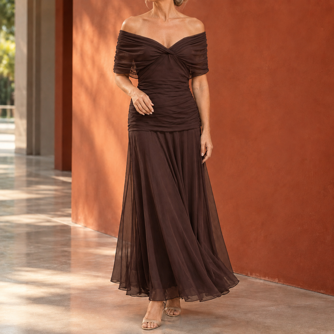Clara Draped Maxi Dress - Brown