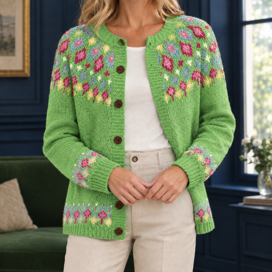 Ariane Floral Cardigan - Bright Green