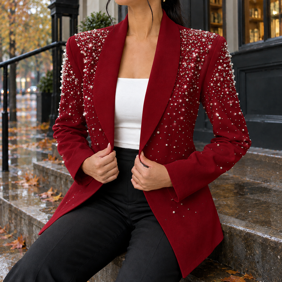 Katherine Embellished Blazer - Wine Red