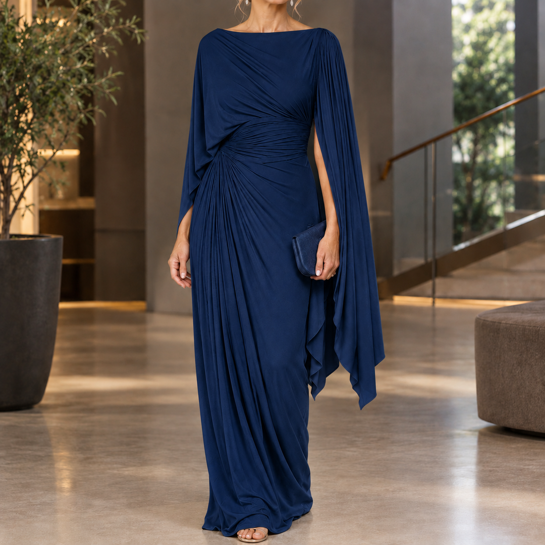 Sabine Draped Maxi Dress - Blue