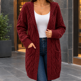 Modesty Cable Knit Cardigan - Wine Red