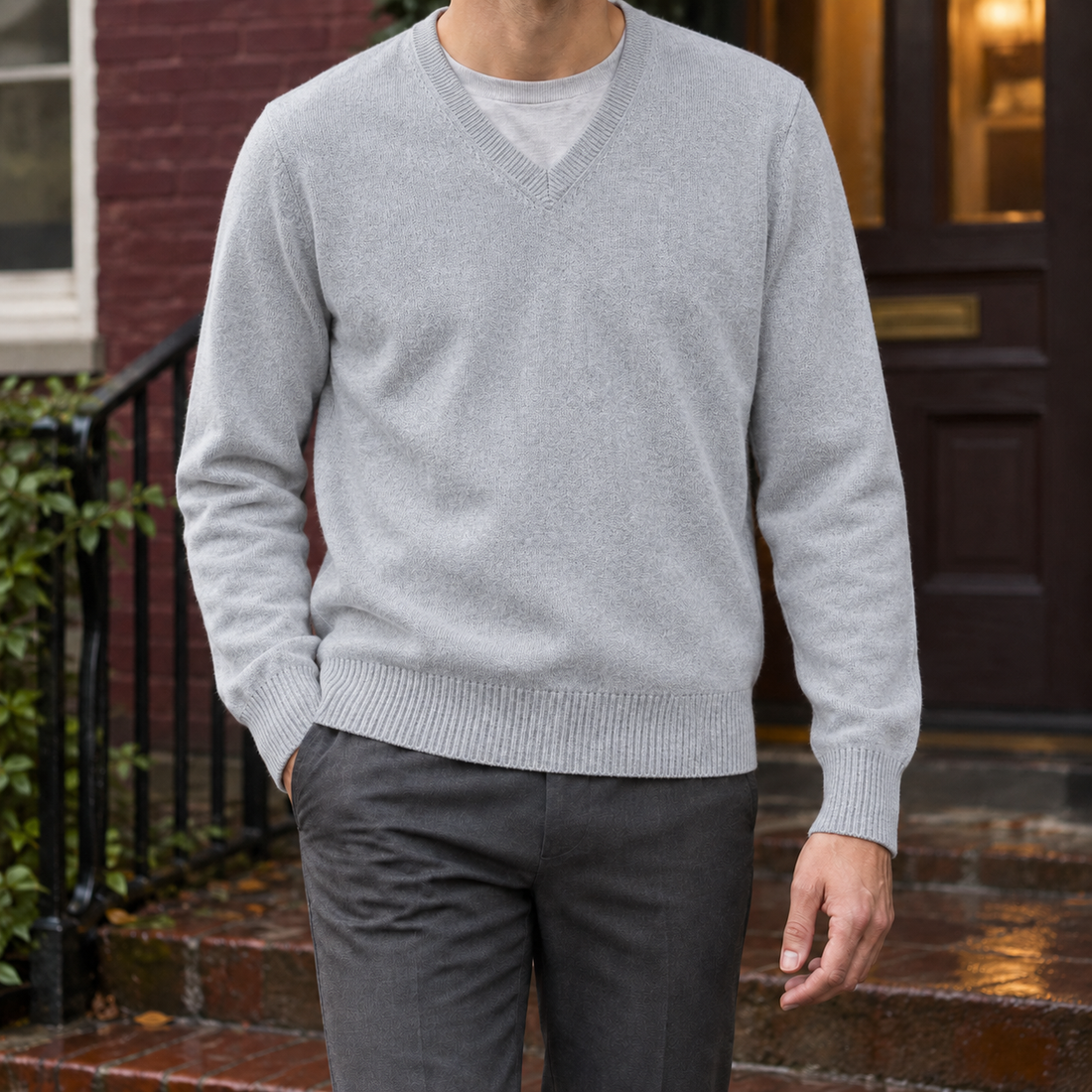 Cameron V-Neck Sweater - Light Gray