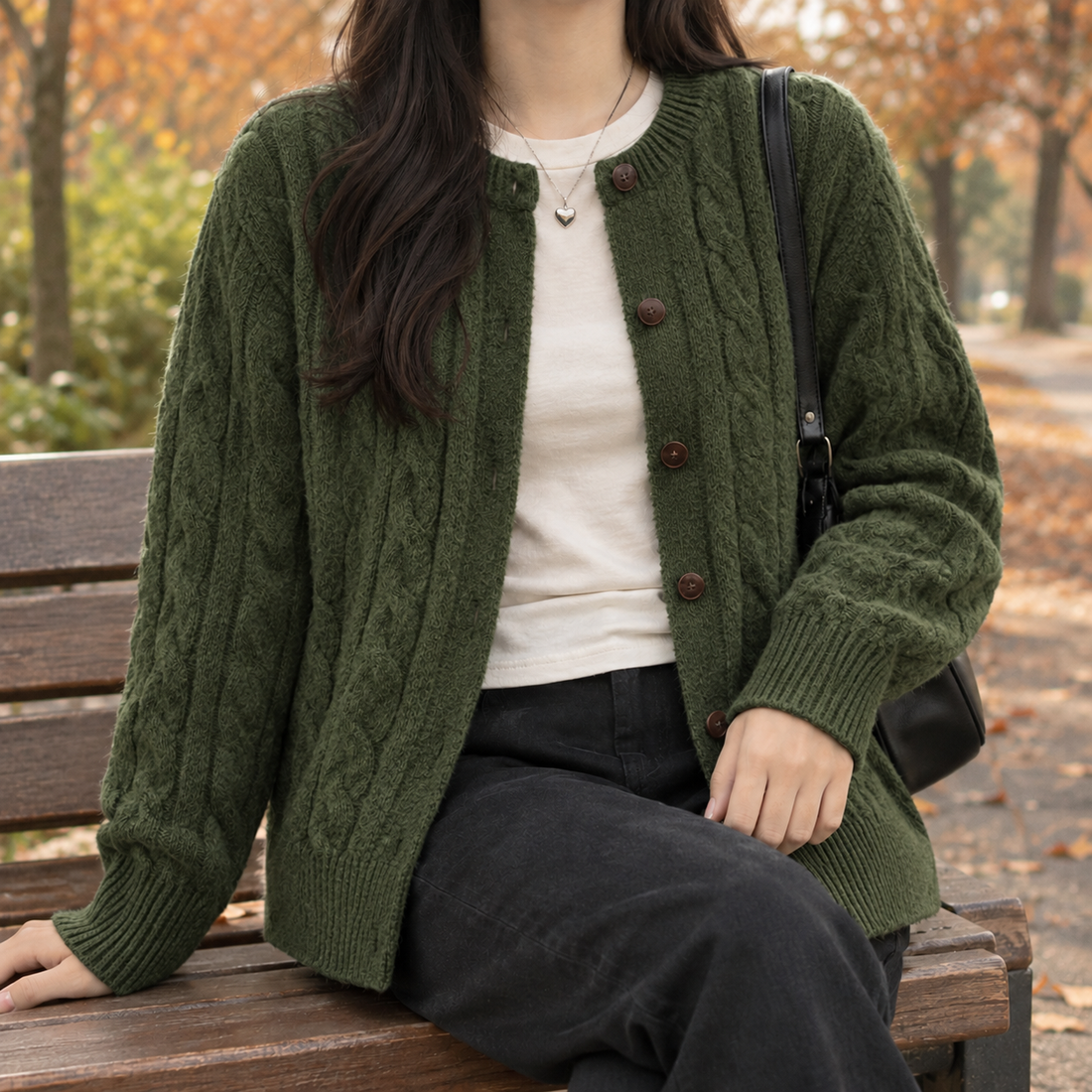 Joanna Cable Cardigan - Army Green