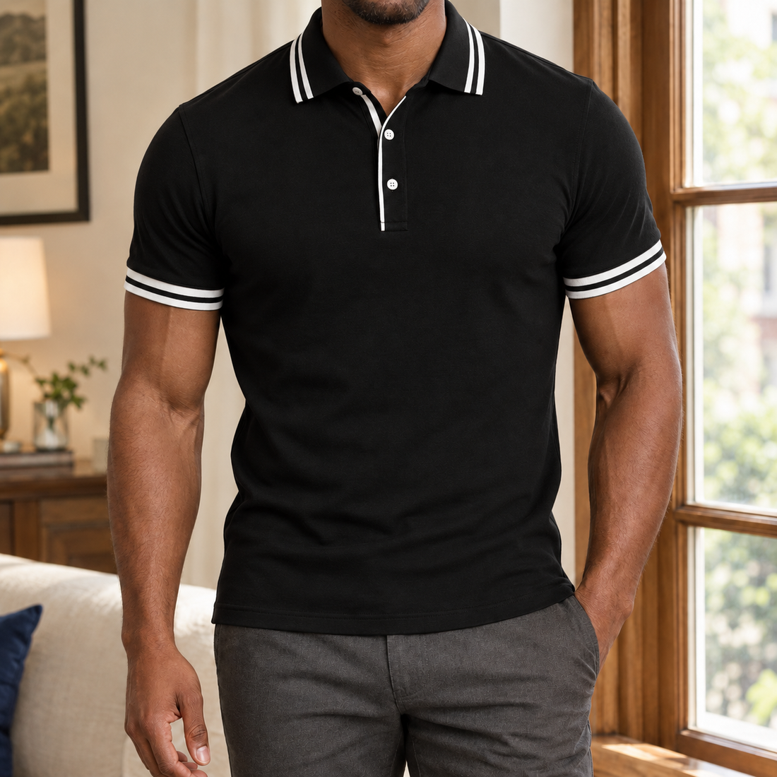 Amos Tipped Polo - Black