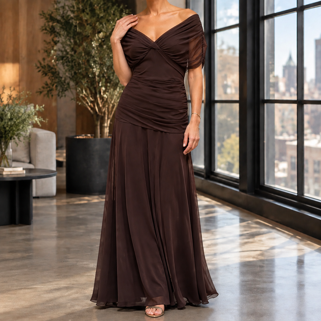 Celine Draped Maxi Dress - Brown