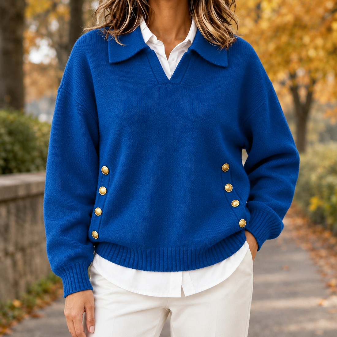 Ysabel Collared Sweater - Blue