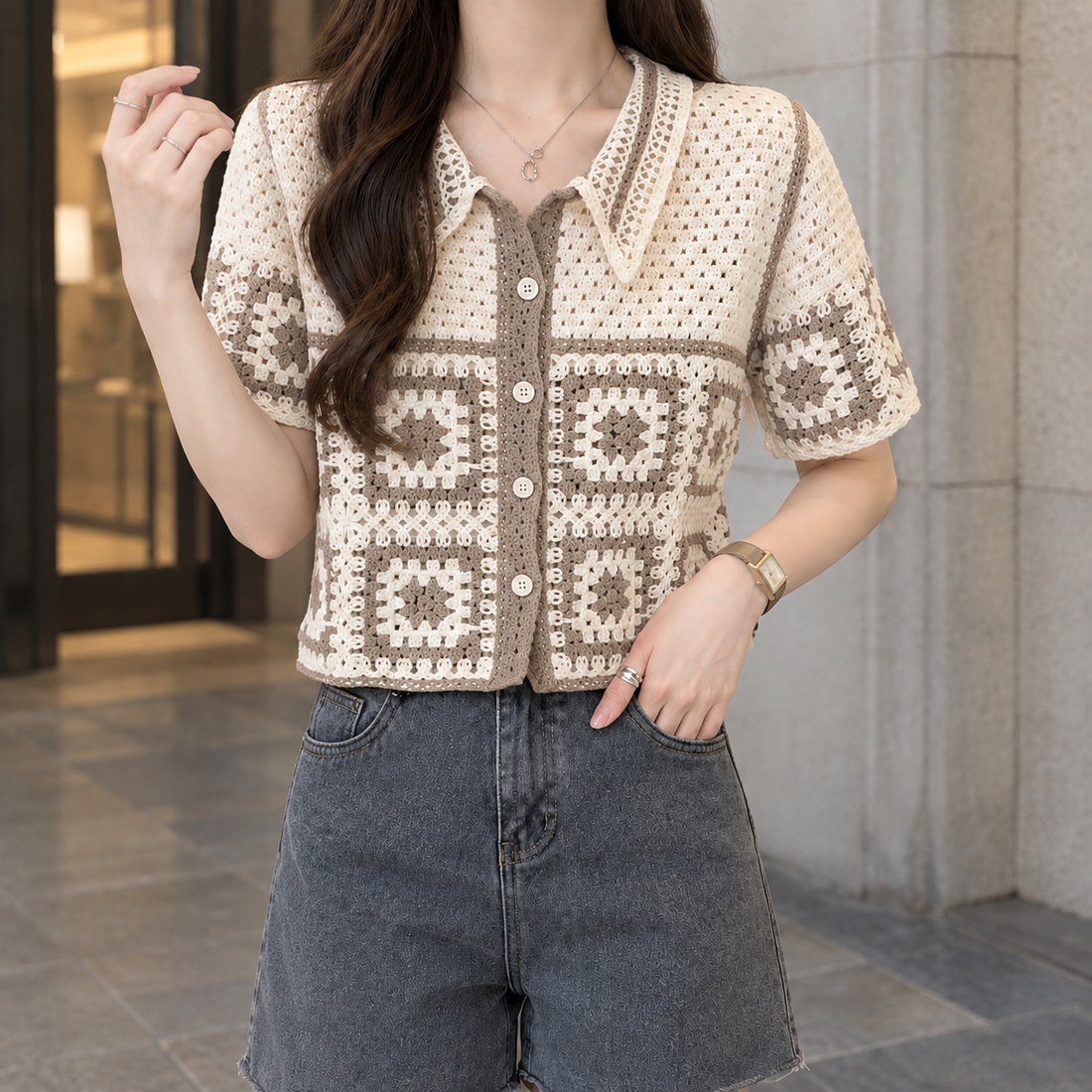 Zoe Crochet Cardigan - Apricot