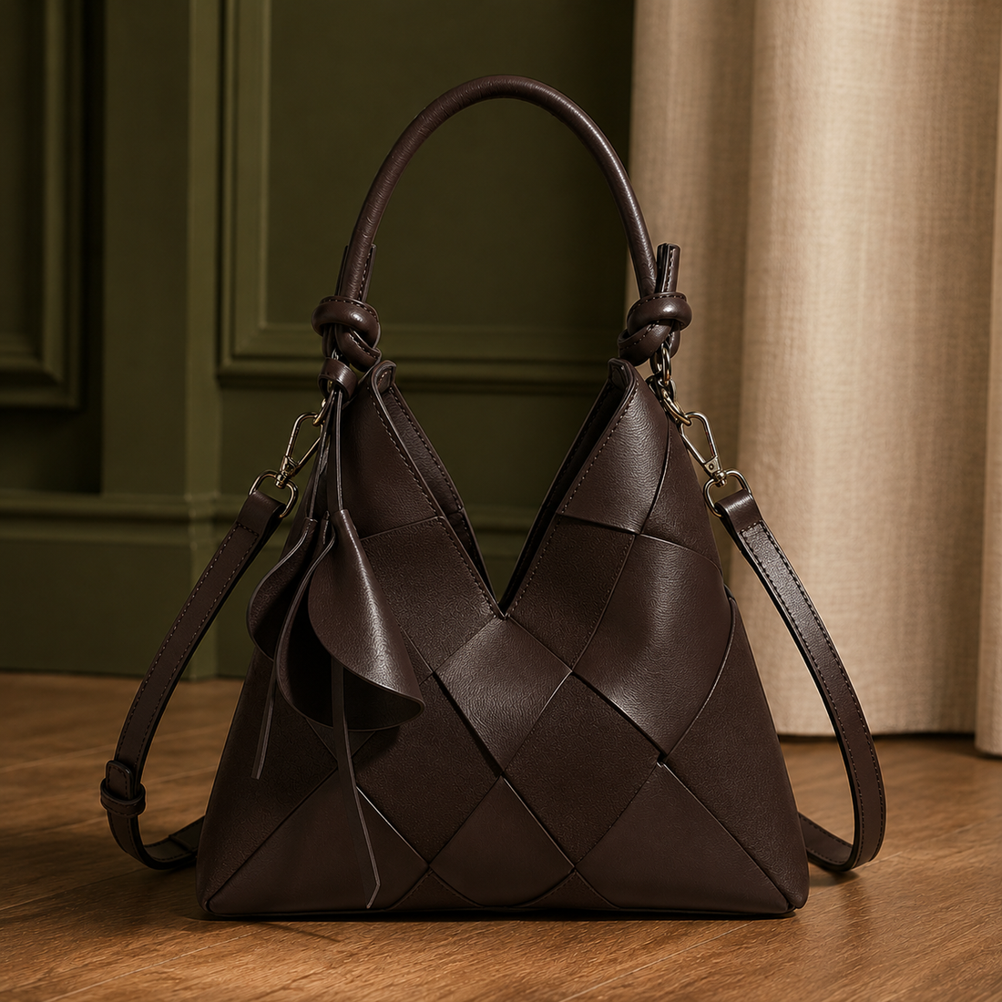 Barolo Woven Shoulder Bag - Espresso Brown