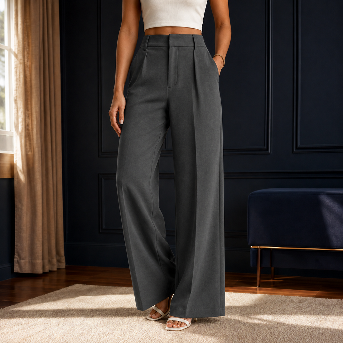 Honora Wide-Leg Pants - Dark Gray