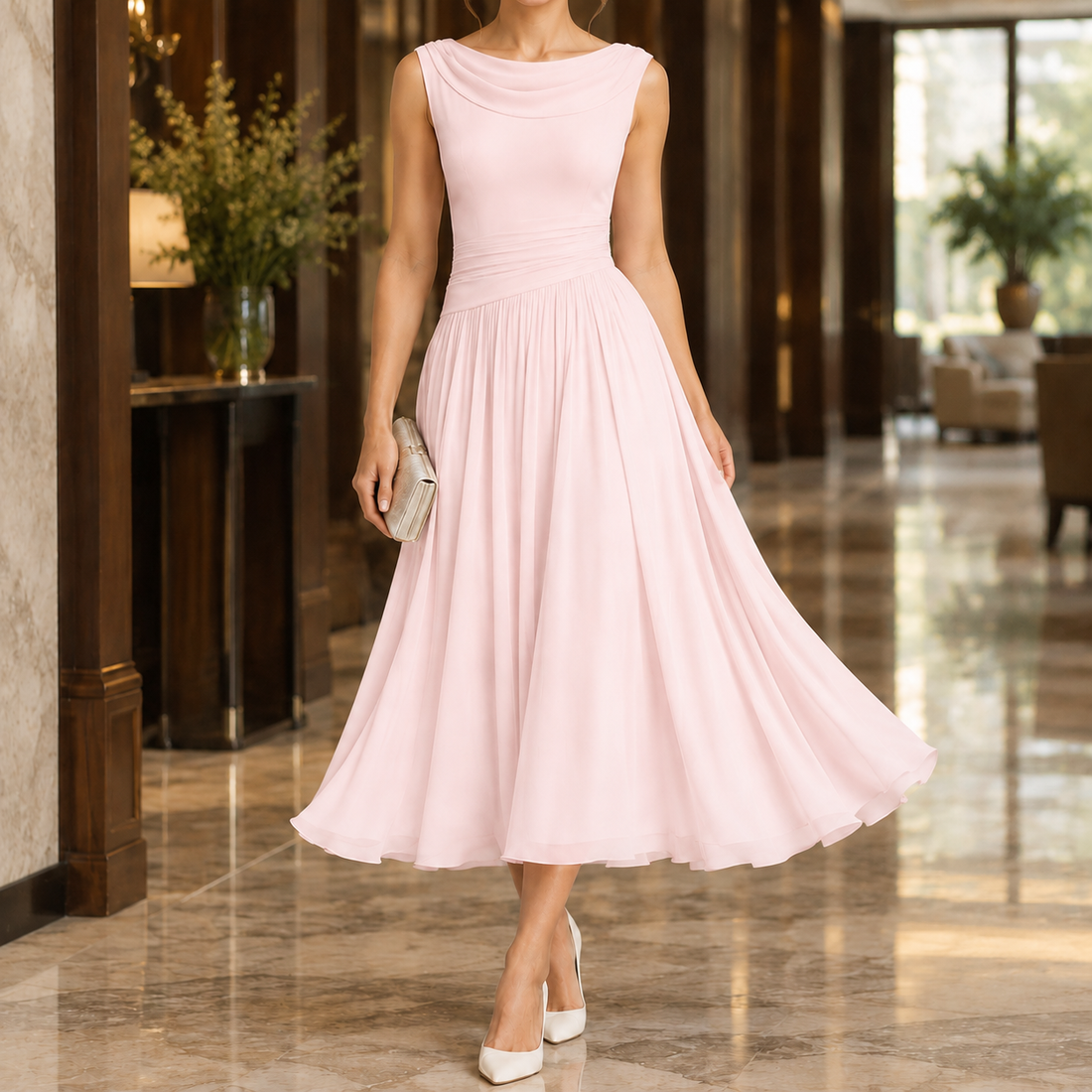 Eden Draped Midi Dress - Pink