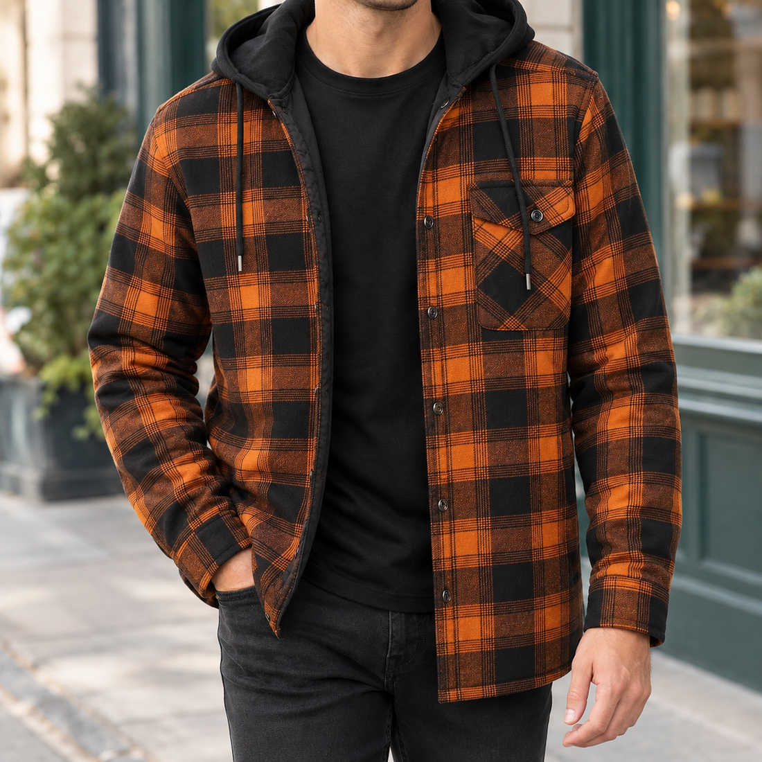 Harlan Hooded Plaid Jacket - Ginger