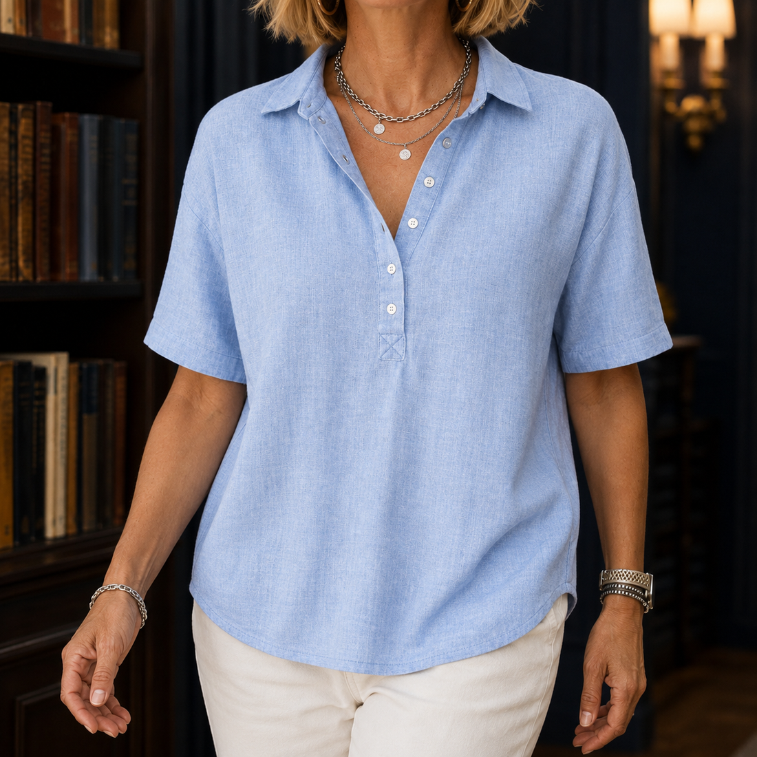 Laurel Relaxed Blouse - Light Blue
