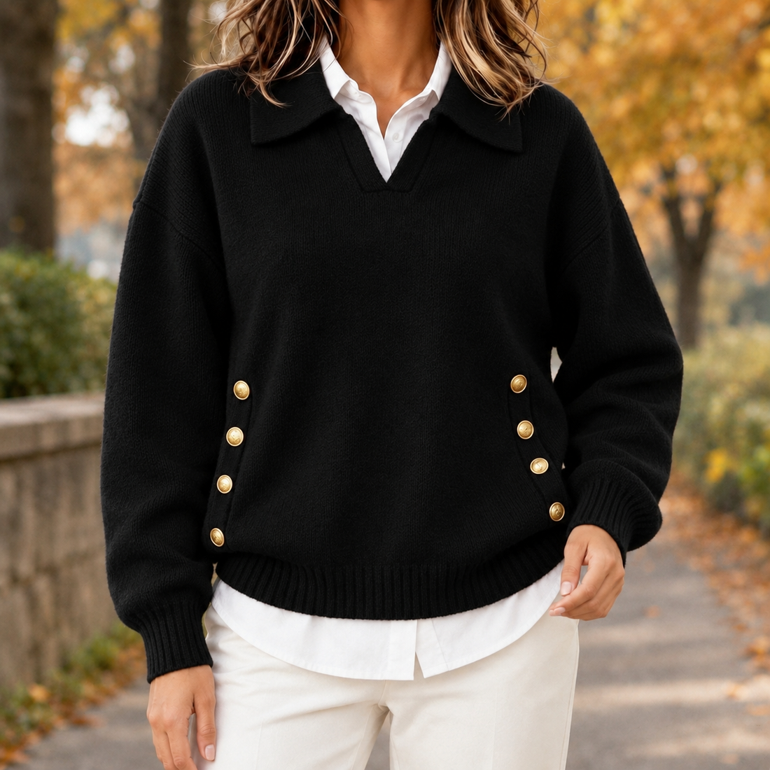 Ysabel Collared Sweater - Black