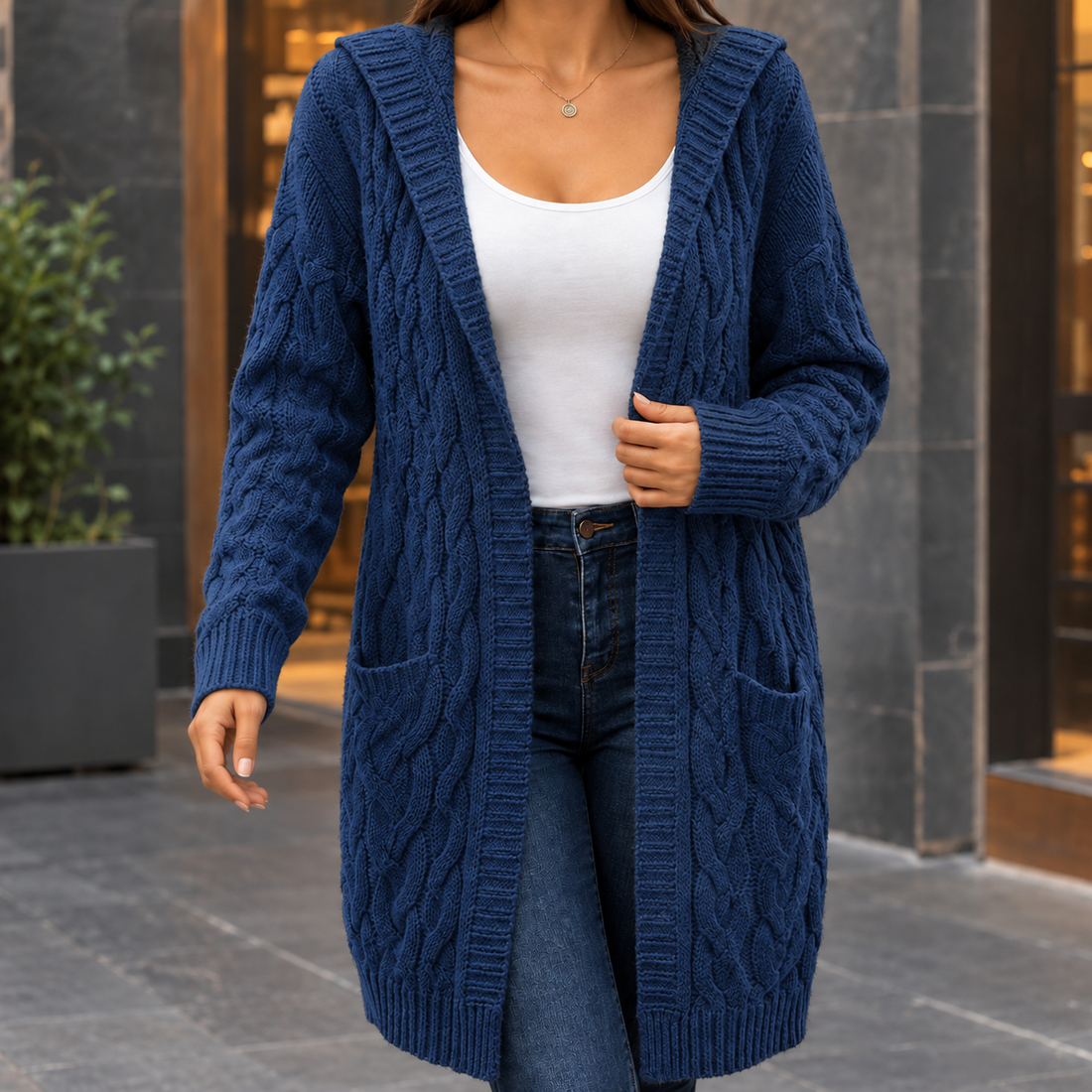 Modesty Cable Knit Cardigan - Dark Blue