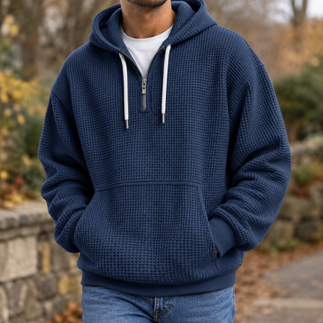 Everett Waffle Hoodie - Navy Blue