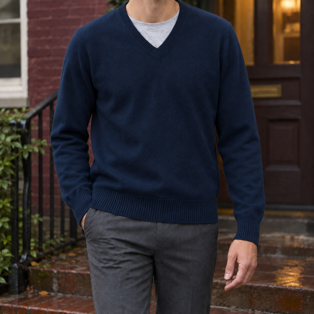 Cameron V-Neck Sweater - Navy Blue