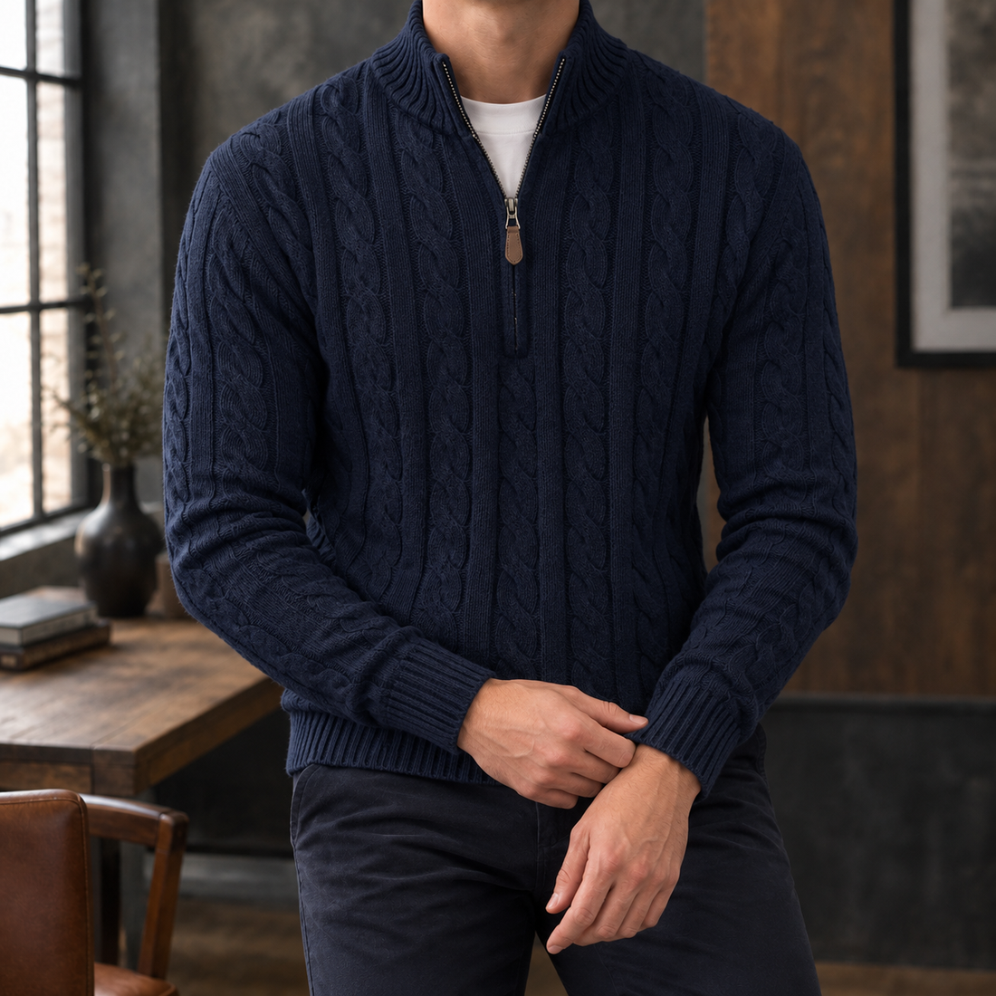Martin Cable Knit Sweater - Navy Blue