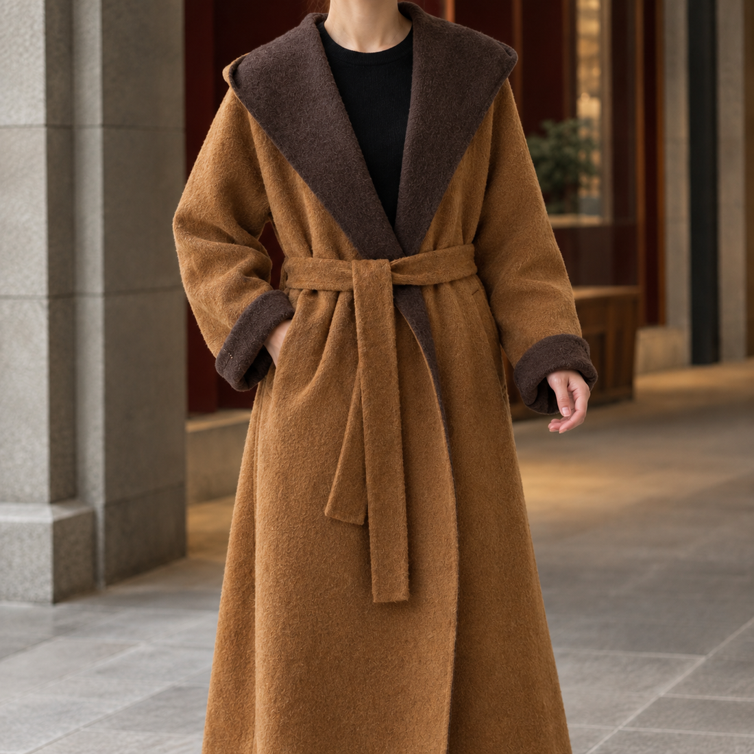 Cora Colorblock Wool Coat - Camel