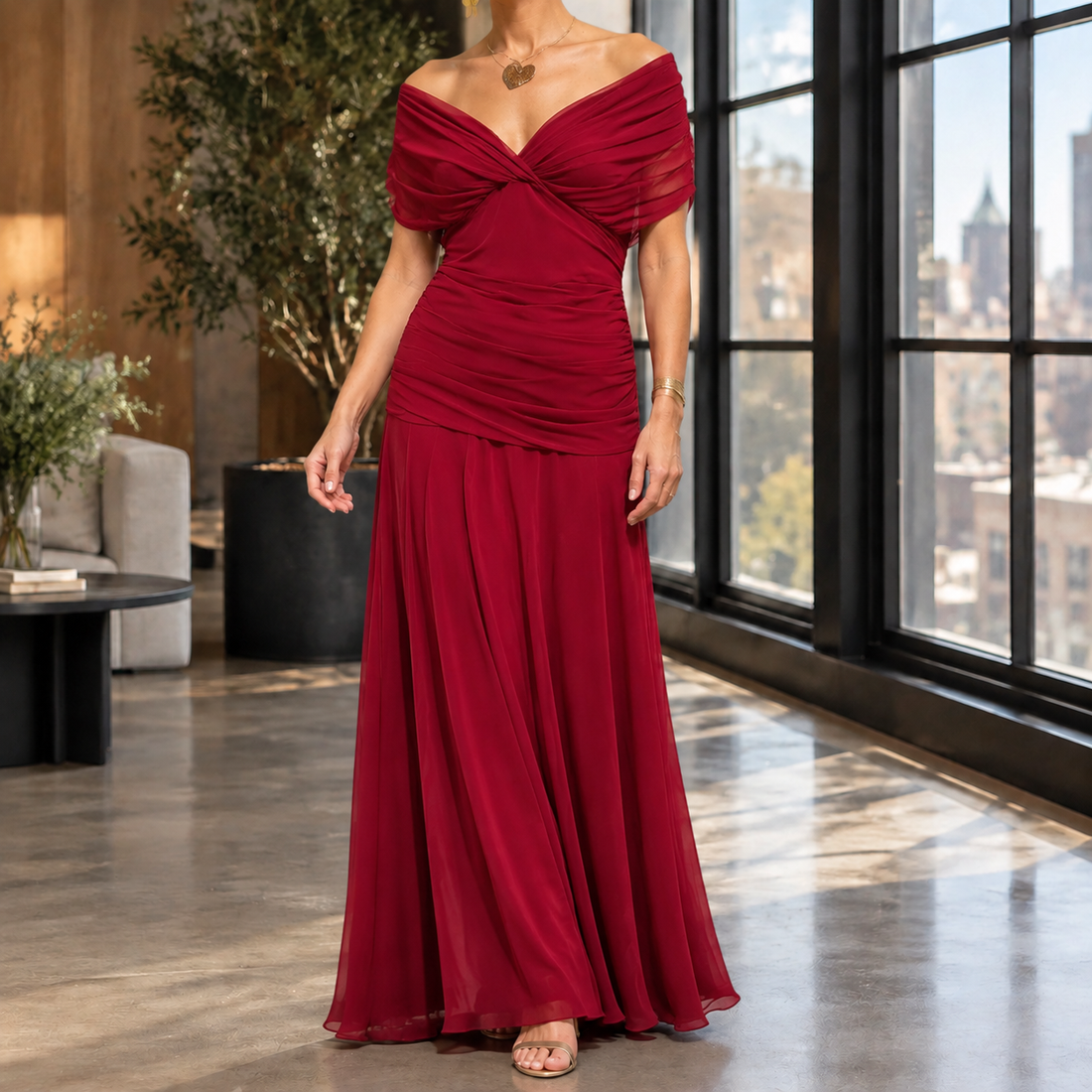 Celine Draped Maxi Dress - Red