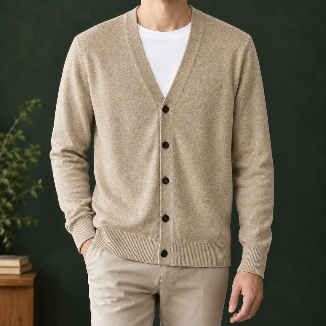 Havelock V Neck Cardigan - Brown